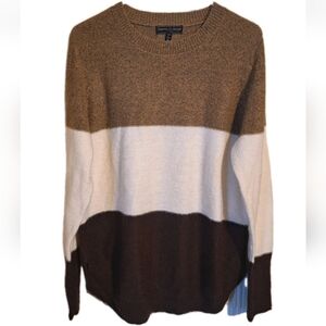 Sienna & Sage Brown Cream Striped Colorblock Light Sweater Womens XL